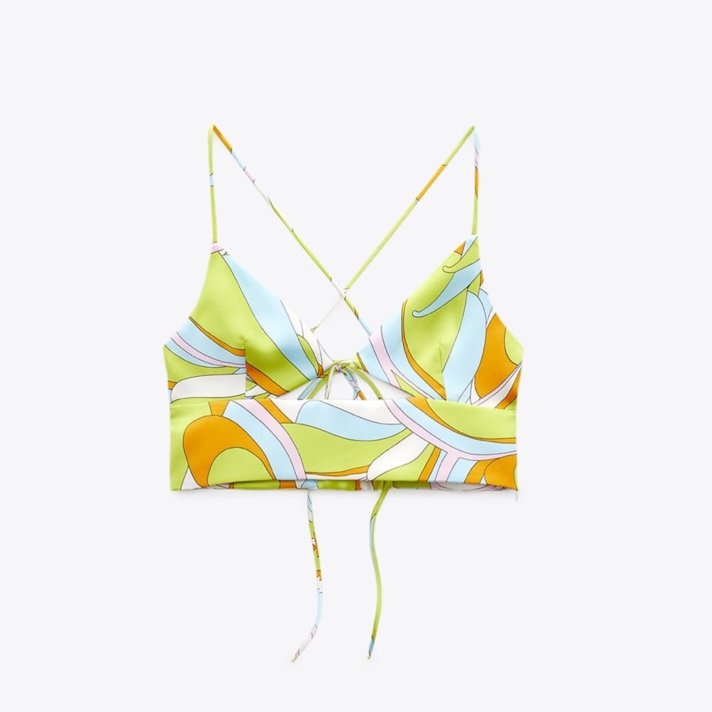 Zara colorful print satin crop top
